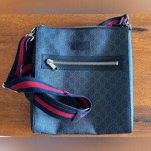 Gucci GG Supreme Black Monogram Flat Measenger Bag